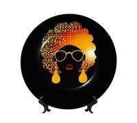 Cute African Woman Ceramic Decorative Plates Bone China Decorative Plate With Display Stand Handmade Ceramic Ornament Personality Porcelain Dinner Plate Crafts For Home Office Wall Decoration 17cm