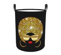 Cute African Woman Waterproof Polyester Fabric Single-Layer Laundry Hamper With Full Print Design,Sturdy Pe Rim,Dual Handles,For Home Car Storage