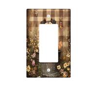 Cute Airedale Terrier Dog Decorative Light Switch Cover Plate 1 Gang Single Rocker, Farmhouse Plaid Flowers Electrical Switchplate, Puppy Faceplate for Kitchen Living Room Decor