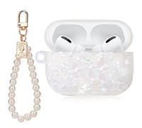 Cute AirPod Pro 2 Case with Pearl Wrist Chain Bling Marble Design Hard TPU Cover Compatible with AirPods Pro 2nd Generation 2022 Case for Women and Girls