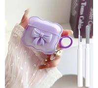 Cute AirPods 4 Clear Case, Girly 3D Bow Design Soft TPU Protective Shockproof Kawaii Apple iPod 4th Generation Cover with Cleaner Kit & Keychain Girls Women Purple