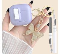 Cute Airpods 4 Gen Case Purple with Lock&Bling Butterfly Keychain for Girly&Women, Unique Kawaii Case Cover for Apple Airpods 4th Generation 2024 with Cleaning Kit&Phone Stand [US Patent]