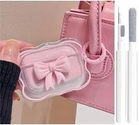 Cute AirPods Pro 2/1 Gen Clear Case, Girly 3D Bow Design Soft TPU Protective Shockproof Kawaii Apple iPod Pro 2nd/1st Generation Cover with Cleaner Pen & Keychain Girls Women 2023/2022/2019 - Pink