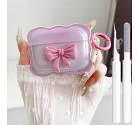 Cute AirPods Pro 3 Gen Clear Case, Girly 3D Bow Design Soft TPU Protective Shockproof Kawaii Apple iPod Pro 3rd Generation Cover with Cleaner Pen & Keychain Girls Women 2025 -Rosepink