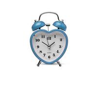Cute Alarm Clock Mini Heart Shape with Retro Style No Ticking Twin Bell with Nightlight is Ideal for Girls' and Kids' Bedrooms Side Table Office Desk 8cm (Blue)