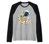 Cute Alien and Astronaut Reading Cozy Space Adventure Lovers Raglan Baseball Tee