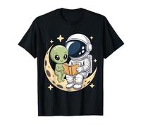 Cute Alien and Astronaut Reading Cozy Space Adventure Lovers T-Shirt
