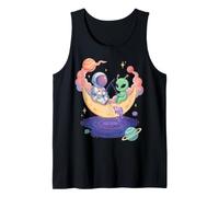 Cute Alien and Astronaut Space Fishing Moon Tank Top