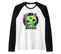 Cute Alien Cat Belive in UFO Kawaii Raglan Baseball Tee