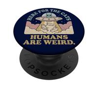 Cute Alien Cats UFO Spaceship Cat Lover Funny Outer Space PopSockets Adhesive PopGrip