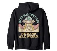 Cute Alien Cats UFO Spaceship Cat Lover Funny Outer Space Zip Hoodie