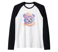 Cute Alien Girl Fantasy Character Portrait Graphic Blue Raglan Baseball Tee