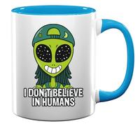 Cute Alien I Don't Believe in Humans Ceramic Tea Coffee Mug Light Blue
