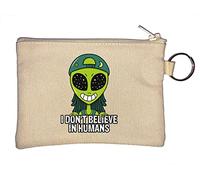 Cute Alien I Don't Believe in Humans Key Chain Coin Purse Beige