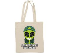 Cute Alien I Don't Believe in Humans Natural Cotton Tote Bag White