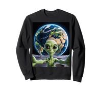 Cute Alien Selfie from Moon with Earth Background Sweatshirt