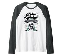 Cute Alien Show ME Your Kitties Cat Lover Owner Animal Mom Raglan Baseball Tee