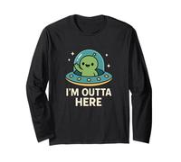 Cute Alien UFO Art with Funny I'm Outta Here Space Long Sleeve T-Shirt