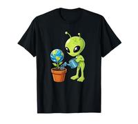 Cute Alien Watering Earth Planet Save The World T-Shirt