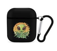 Cute Aliens And Weeds Stylish Case Cover Compatible with AirPods 1&2 Hard PC Protector with Keychain