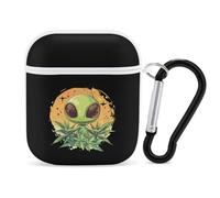 Cute Aliens And Weeds Stylish Case Cover Compatible with AirPods 1&2 Hard PC Protector with Keychain