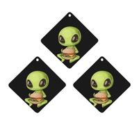 Cute Aliens Eat Hamburger Car Air Freshener 3-pack Aromatherapy Tablets Hanging Scented Cards for Rooms Bathrooms Wardrobe Rhombus