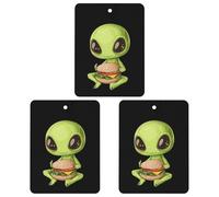 Cute Aliens Eat Hamburger Car Air Freshener 3-pack Aromatherapy Tablets Hanging Scented Cards for Rooms Bathrooms Wardrobe Square