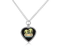 Cute Aliens in Car Custom Cremation Jewelry Urn Necklace for Dog Pet Ashes Heart Memorial Pendant