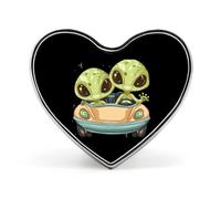 Cute Aliens in Car Funny Lapel Pins Heart Button Brooch Badge Pin Hat Clothes Bag Jewelry for Men Women