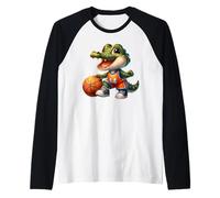 Cute Alligator Basketball Player Cartoon Raglan Baseball Tee