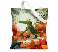 Cute Alligator Canvas Tote Bag, Colorful Animal Print Reusable Shopping Bags, Fun Cartoon Lightweight Washable Shoulder Str, Colorful, 13x15 Inch
