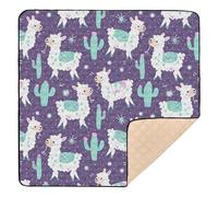 Cute Alpaca and Cactus Pattern Baby Play Mat for Floor, 127x127 CM Playpen Mat,Thicken Soft Non-Slip Tummy Time Mat for Toddlers and Infants