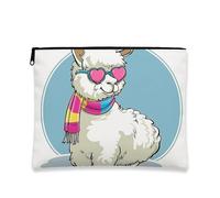 Cute Alpaca Makeup Bag Playful Animal Cosmetic Travel Bag for Women Portable Canvas Zipper Organizer Funny Summer Gift, white, 7x9 Inch, Alpaca
