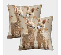 Cute Alpaca Toys-Soft Plush Animal Decor Pillow Covers 2 Pack Cozy Pillowcase Art Cushion Case with Zipper Decorative for Sofa Living Room Bed Home 40x40cm