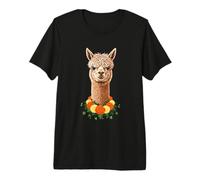 Cute Alpaca with Floral Wreath Animal Graphic Premium T-Shirt
