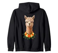 Cute Alpaca with Floral Wreath Animal Graphic Zip Hoodie