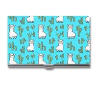 Cute Alpacas Cactus Llamas Business Card Wallet Credit Card Holder Metal Square Small Pocket Purse
