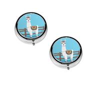 Cute Alpacas -Print Portable Round Pill Box - Stylish Round Pill Organizer for Travel Compartments Gift for Medication Management