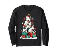 Cute American Bull Terrier Dog Pile Christmas Tree Xmas Hat Long Sleeve T-Shirt
