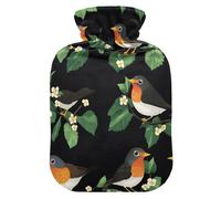 Cute American Robin Birds Black hot Water Bottle with Soft Cover, 2L hot Compress for Menstrual Cramps, Menstrual Cramps, Menstrual Cramps