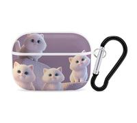 Cute and Adorable Cat AirPod Pro Case, Anti Scratch Hard PC Cover with Keychain, AirPod Pro 2nd/1st Case Accessories for Women Men, White-Style