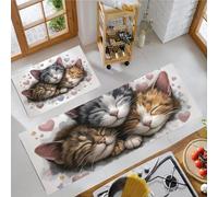 Cute And Affectionate Cats 2 Pieces Floor Mats Rugs, Watercolor Animals Kitchen Rugs Non Slip for Decoration, 43x75+43x150cm Door Mats for Hallway Dining Room and Entryway - Light Gray