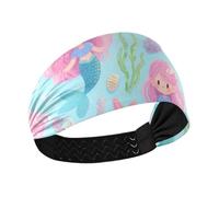 Cute and Cartoonish Pink Mermaid Jellyfish Cooling headbands for women Elastic wide head bands for women's hair for hiking make up Yoga Running diademas para el pelo de mujer