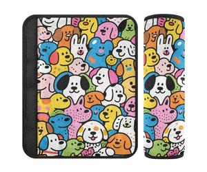 Cute and Colorful Cartoon Dogs 2 Pack Covers for seat Belts Stop seat Belt Cutting into Neck for Van accesorios para carro