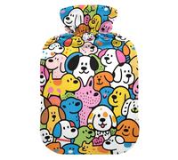 Cute and Colorful Cartoon Dogs Travel hot Water Bottle with Soft Cover, 2L Water Bags for Sore Muscle, Sore Muscle, Bolsa de calor para Dolor Menstrual
