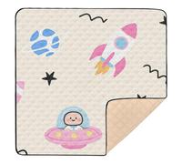 Cute and Colorful Spaceship Rockets Robot Large Stylish Thick Play mat for Baby for Floor Water Resistant Foldable Baby Play Tummy Time Mat for Baby Kids Toddlers Infants, 50'' x