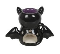 Cute and Creepy Bat Cat Oil Burner and Wax Warmer - Bat-Winged Black Cat Design, Versatile for Oils or Wax Melts, Perfect for Gothic and Witchy Decor