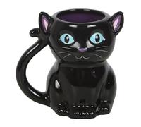 Cute and Creepy Black Cat Shaped Mug with Blue Eyes and Curled Tail Handle - Perfect for Gothic, Witchy, and Cat Lovers - 500ml Ceramic Mug for Coffee, Tea, and Magical Brews