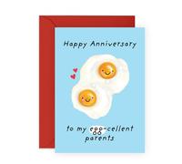 Cute and Fun Anniversary Card For Mum and Dad - 'Egg-celent Parents' - Gifts for Mother, Father, Mummy, Daddy, Family - Sweet Message for Them - Comes with Fun Stickers