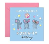 Cute and Fun Disco Birthday Card - 'Koala-Ty' - Presents for Colleague, Friend, Him, Her, Bestie, BFF, Neighbour, Cousin, Brother, Sister - Koala Party Dancing - Comes with Stickers